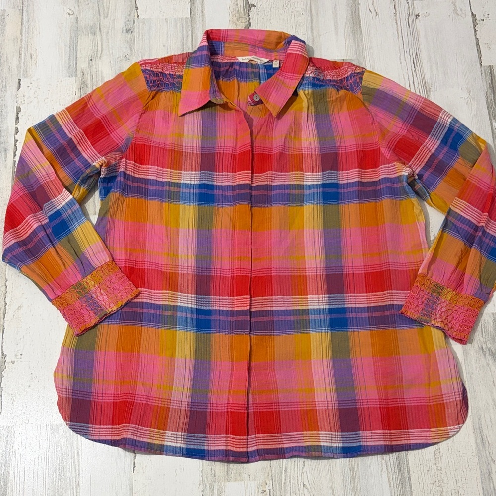 Soft Surroundings Sansonne Multicolor Plaid Button Down Shirt Size XL - Picture 3 of 11